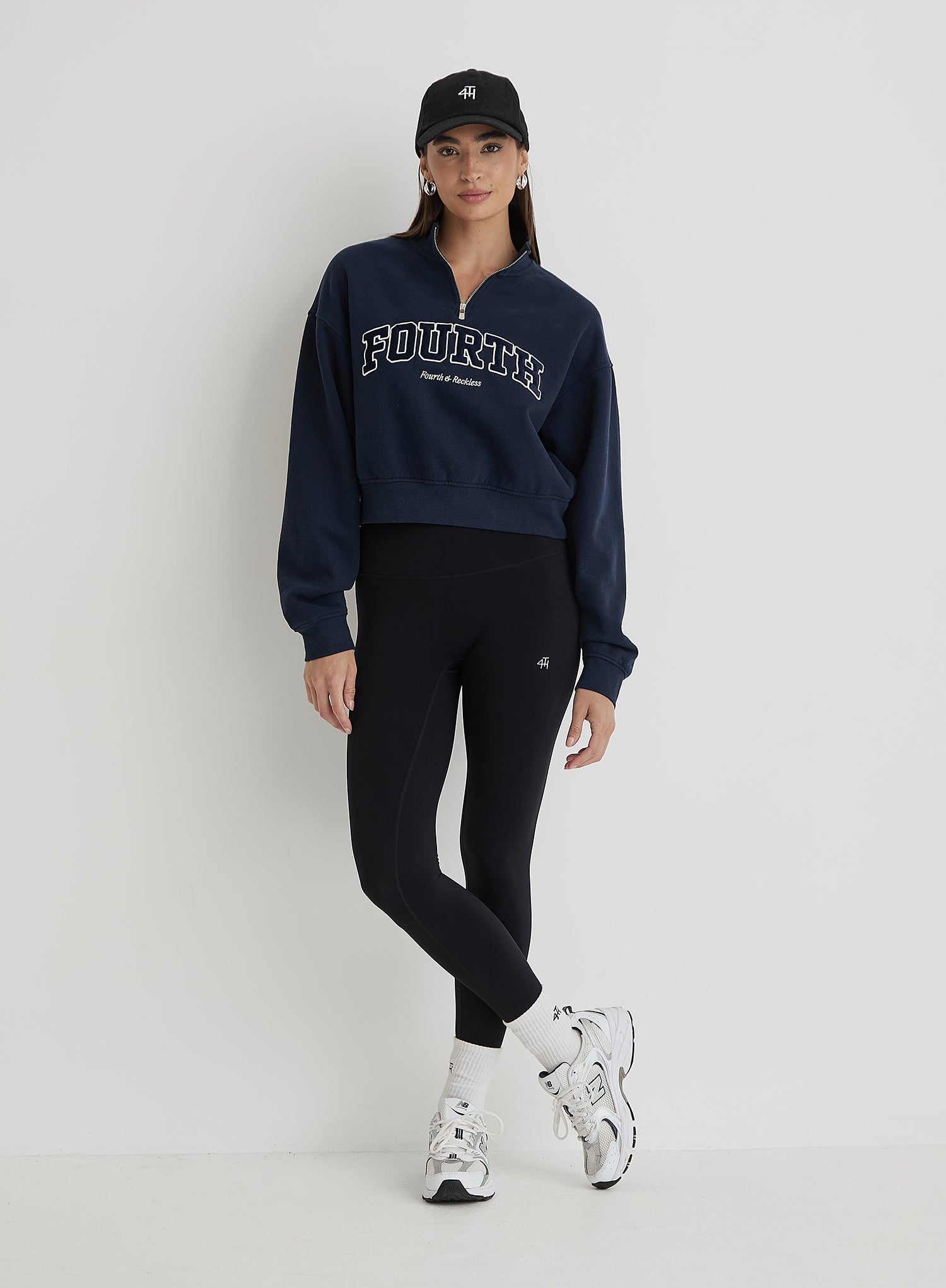 Navy Fourth Half Zip Cropped Sweatshirt